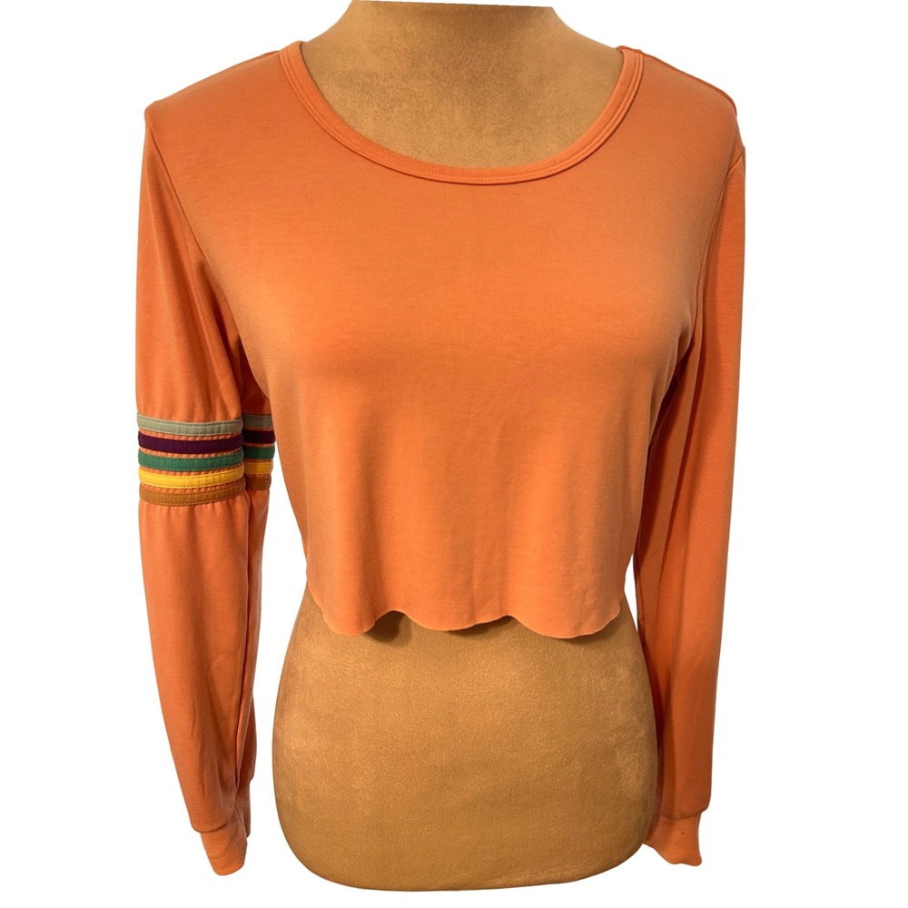 Electric‎ Yoga Peach Crop Top Rainbow Striped Long Sleeve Womens Small
